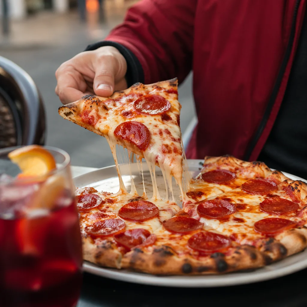 Fresh Pepperoni Pizza Slice with Melting Cheese