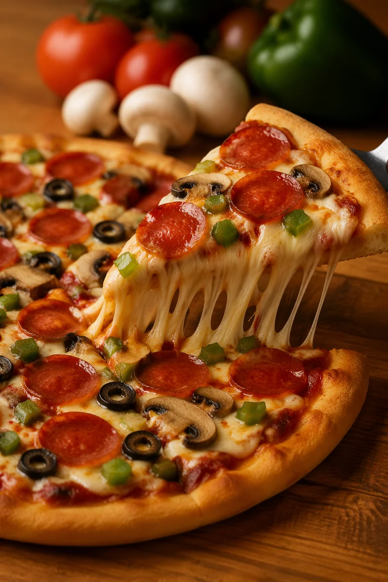 Fresh Pepperoni Pizza Slice with Melted Cheese