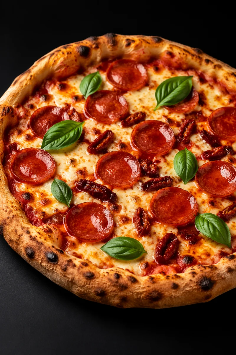 Fresh Pepperoni Pizza with Basil