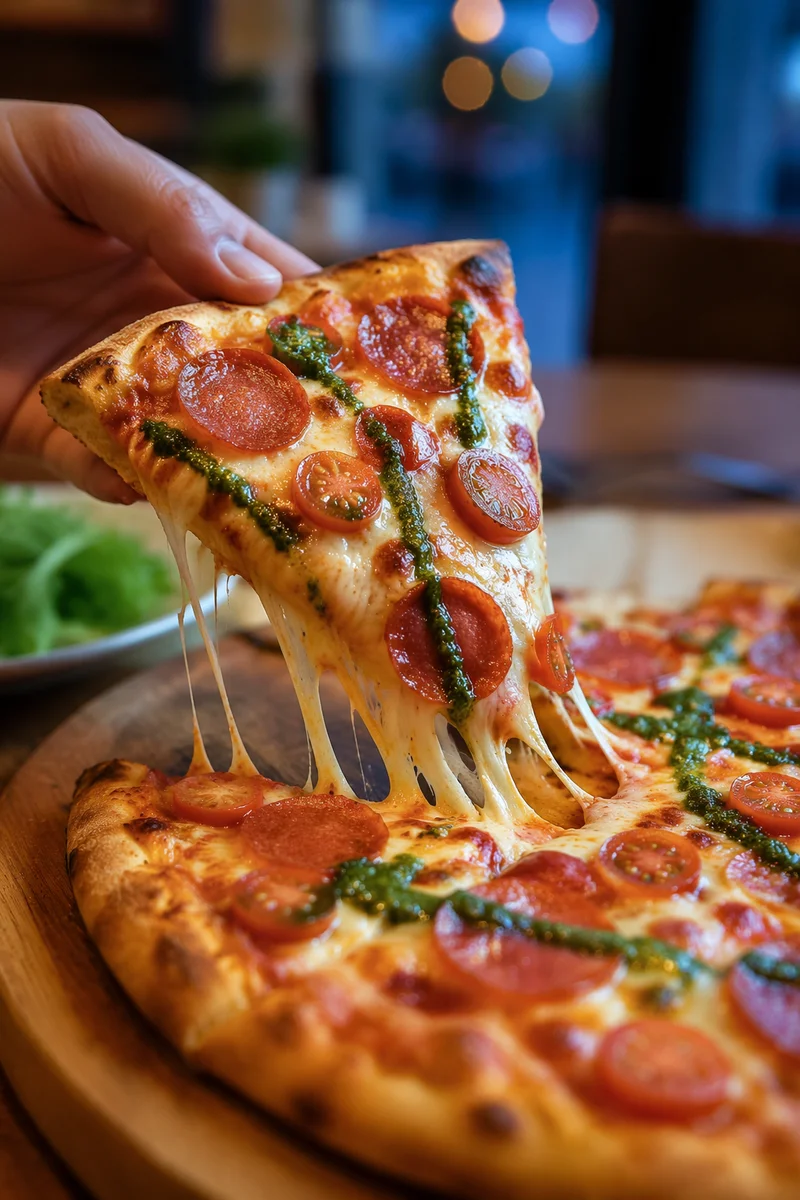 Fresh Pepperoni Pizza Slice with Melted Cheese