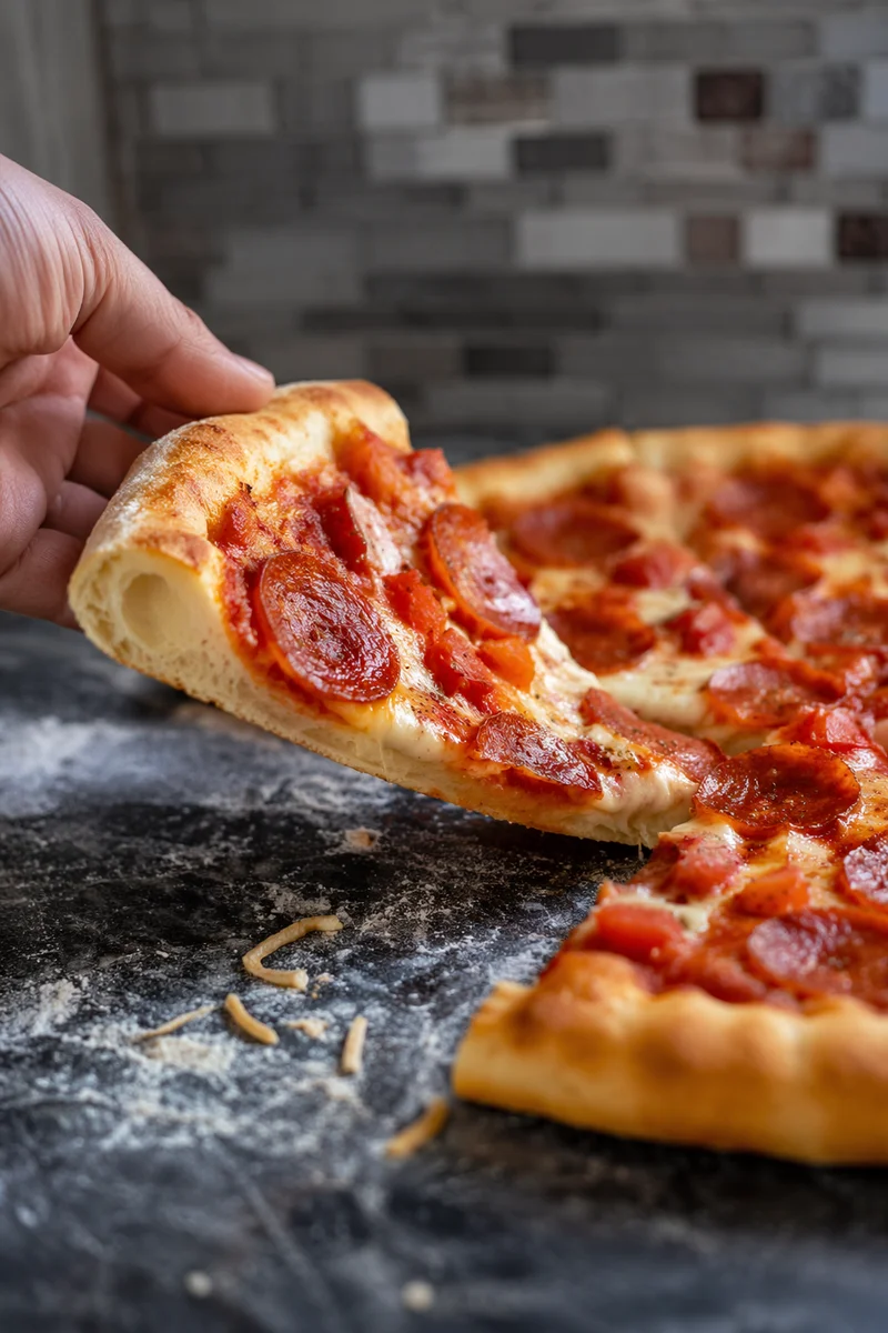 Fresh Pepperoni Pizza Slice Close-Up