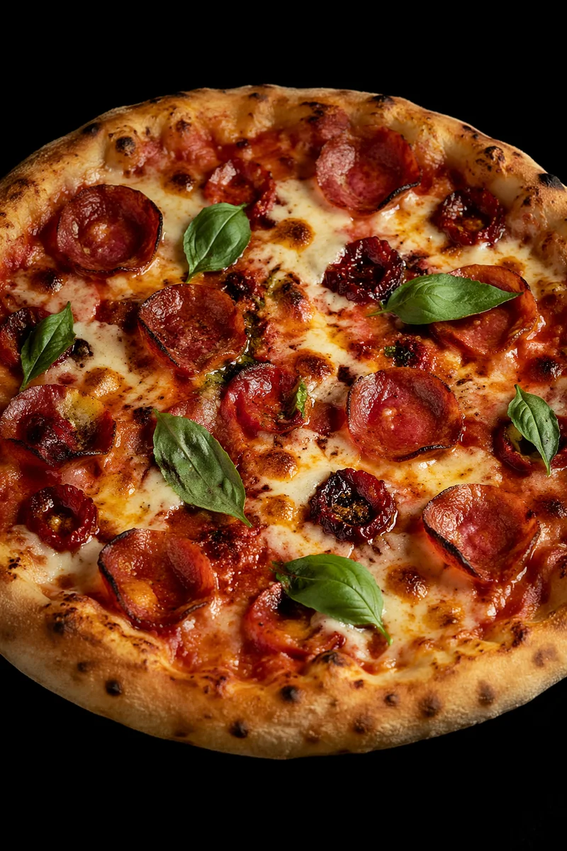 Fresh Pepperoni Pizza Slice on Black