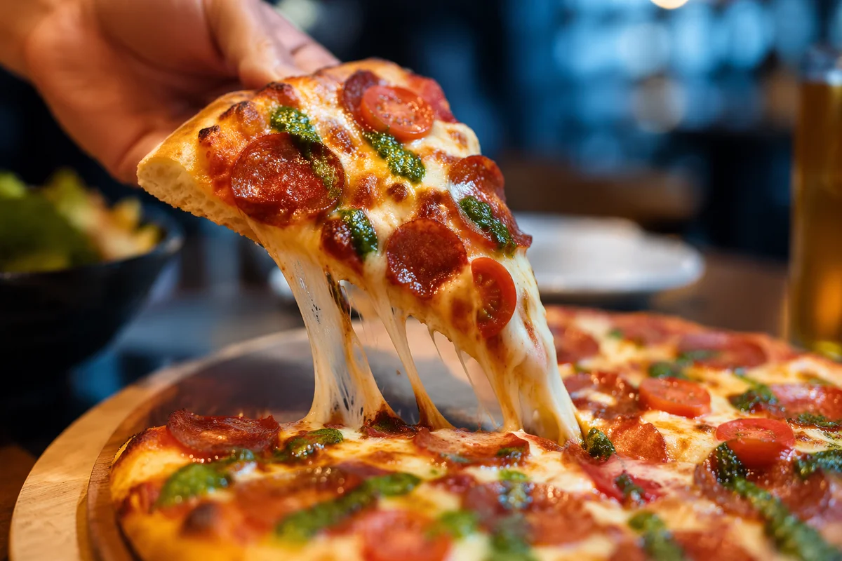 Fresh Pepperoni Pizza Slice with Melted Cheese