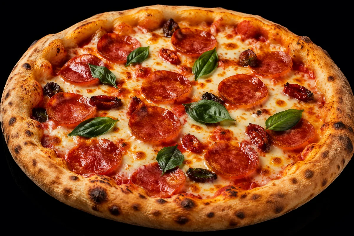 Fresh Pepperoni Cheese Pizza on Black
