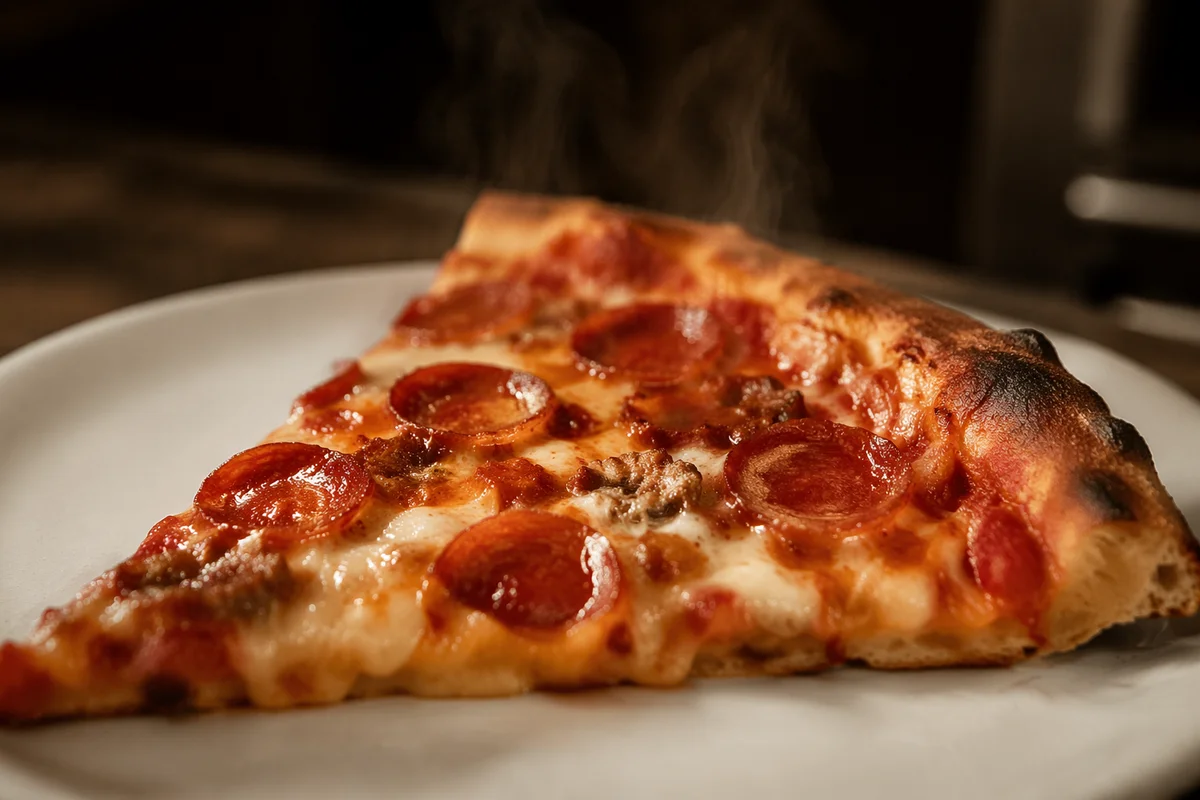 Fresh Pepperoni Pizza Slice on White Plate