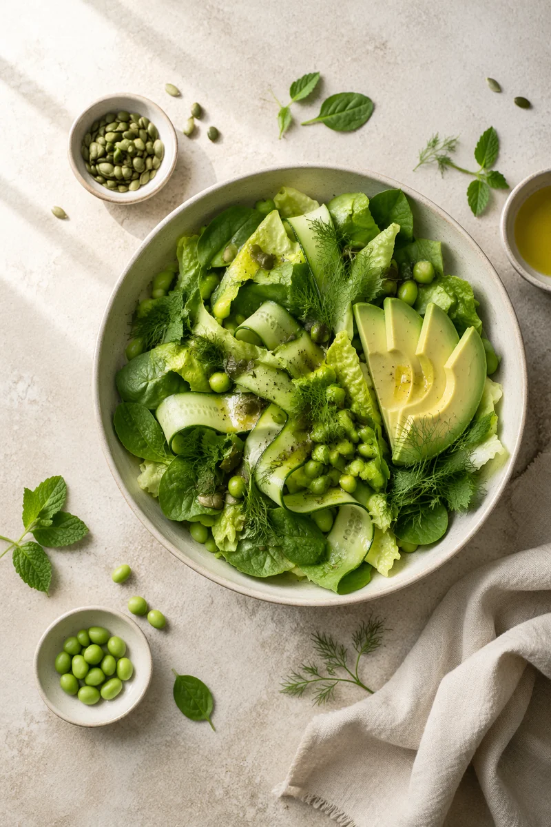 Fresh Green Salad Bowl Overhead