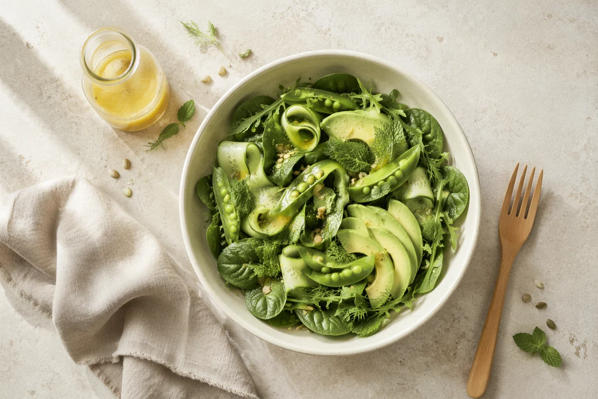 Fresh Green Salad Bowl Flat Lay