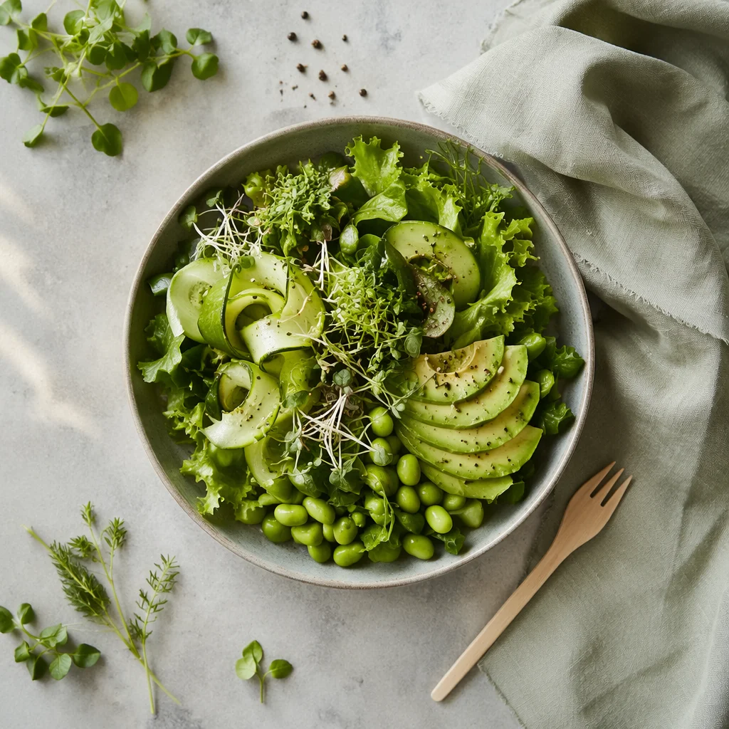 Fresh Green Salad Bowl Overhead