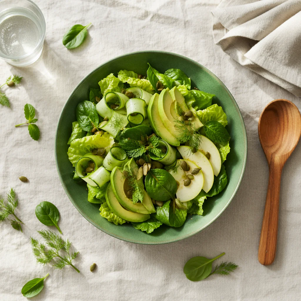 Fresh Green Salad Bowl Overhead