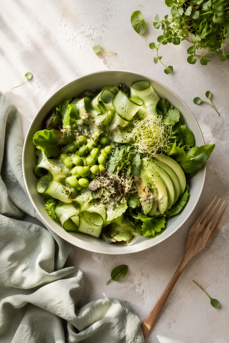 Fresh Green Salad Bowl Overhead