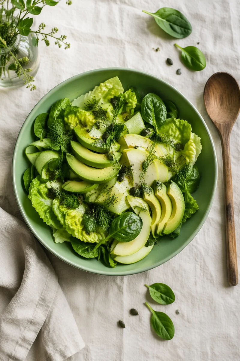 Fresh Green Salad Bowl Flat Lay
