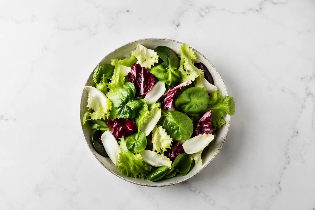 Fresh Green Salad Bowl Overhead