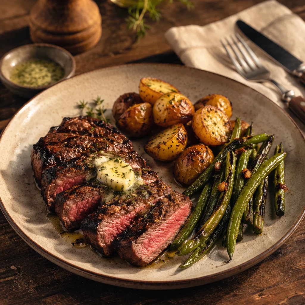 Grilled Steak Dinner with Herb Butter
