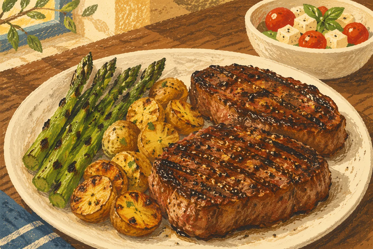 Hearty Grilled Steak Dinner on White Plate