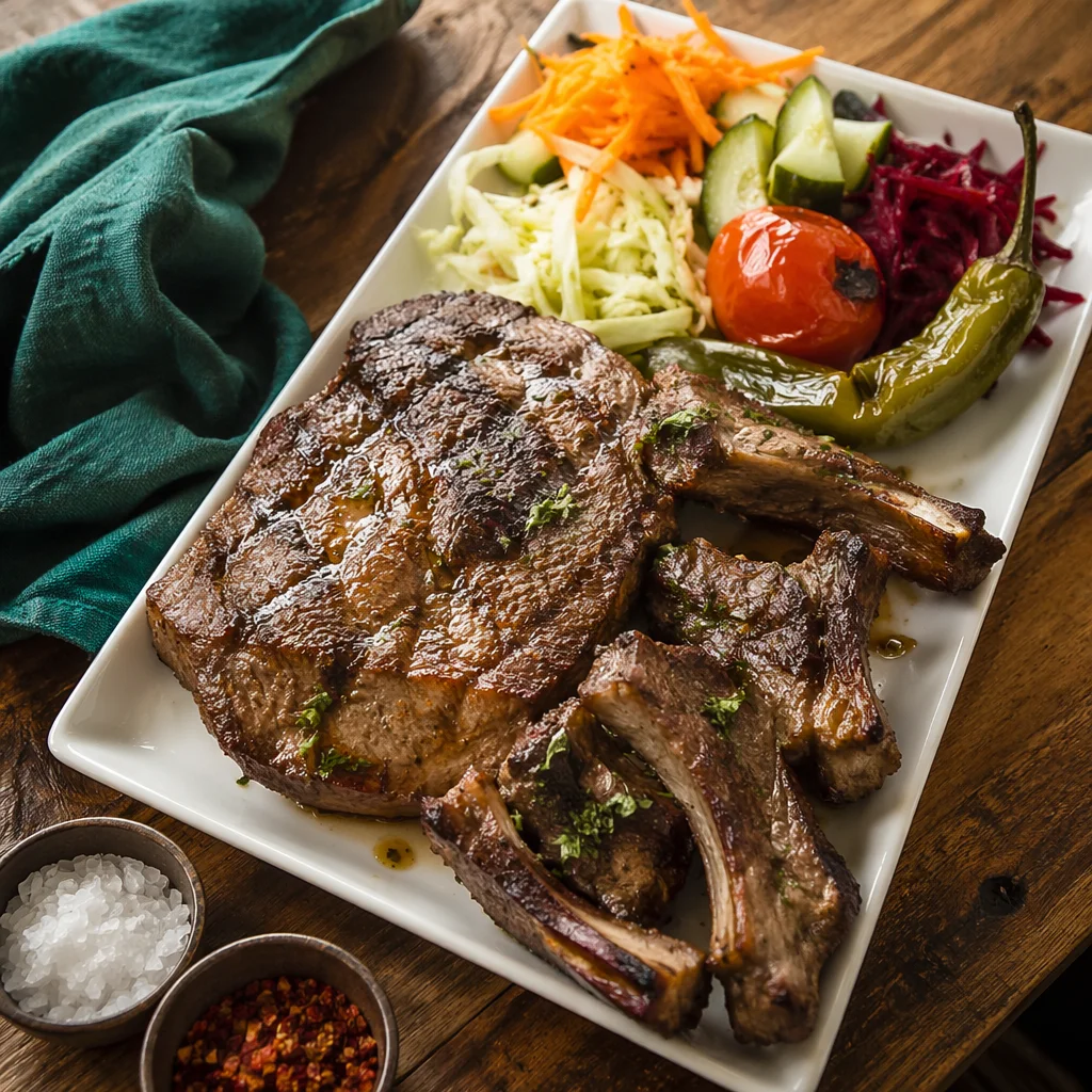 Grilled Steak Dinner Plate With Rustic Salad