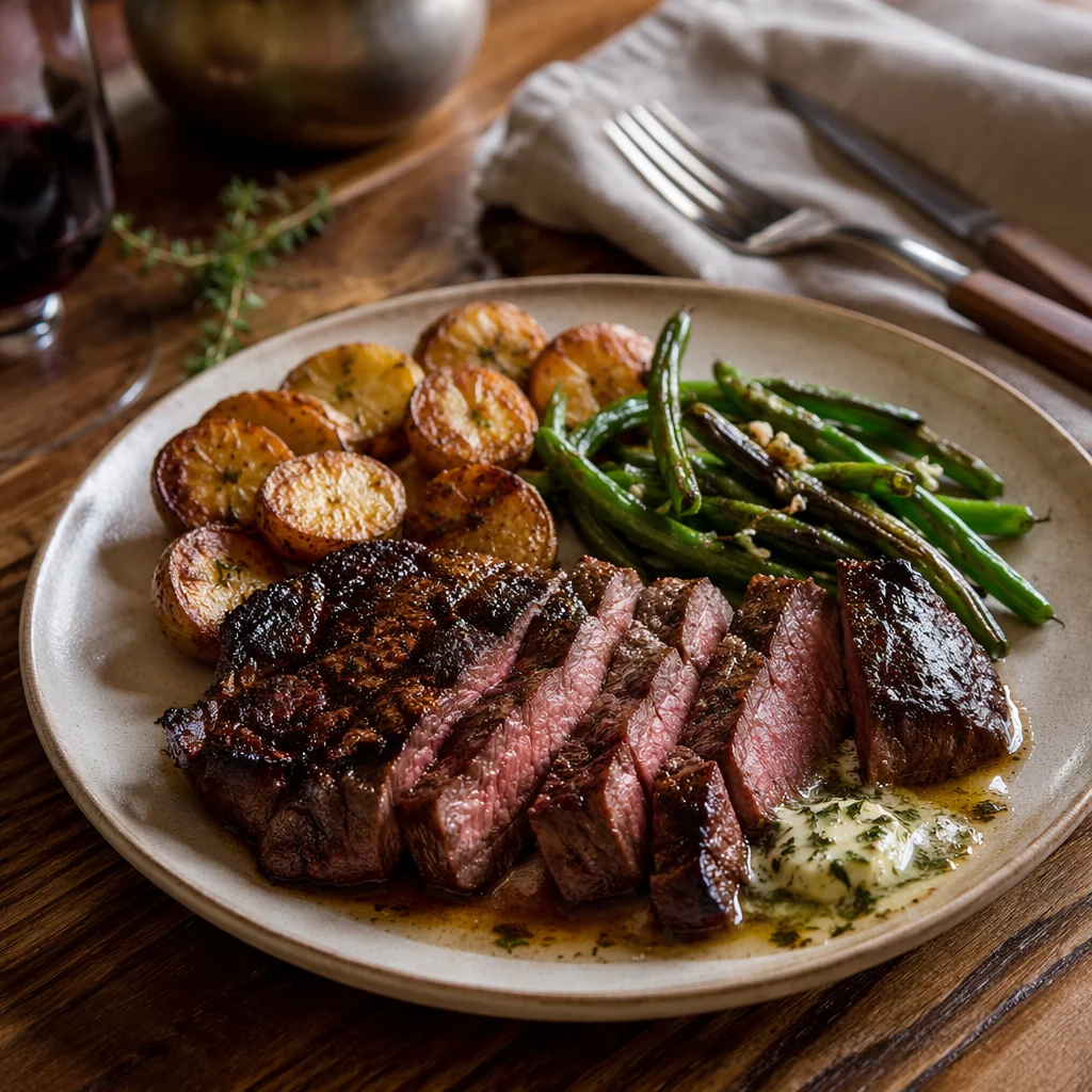 Grilled Steak Dinner in Warm Kitchen