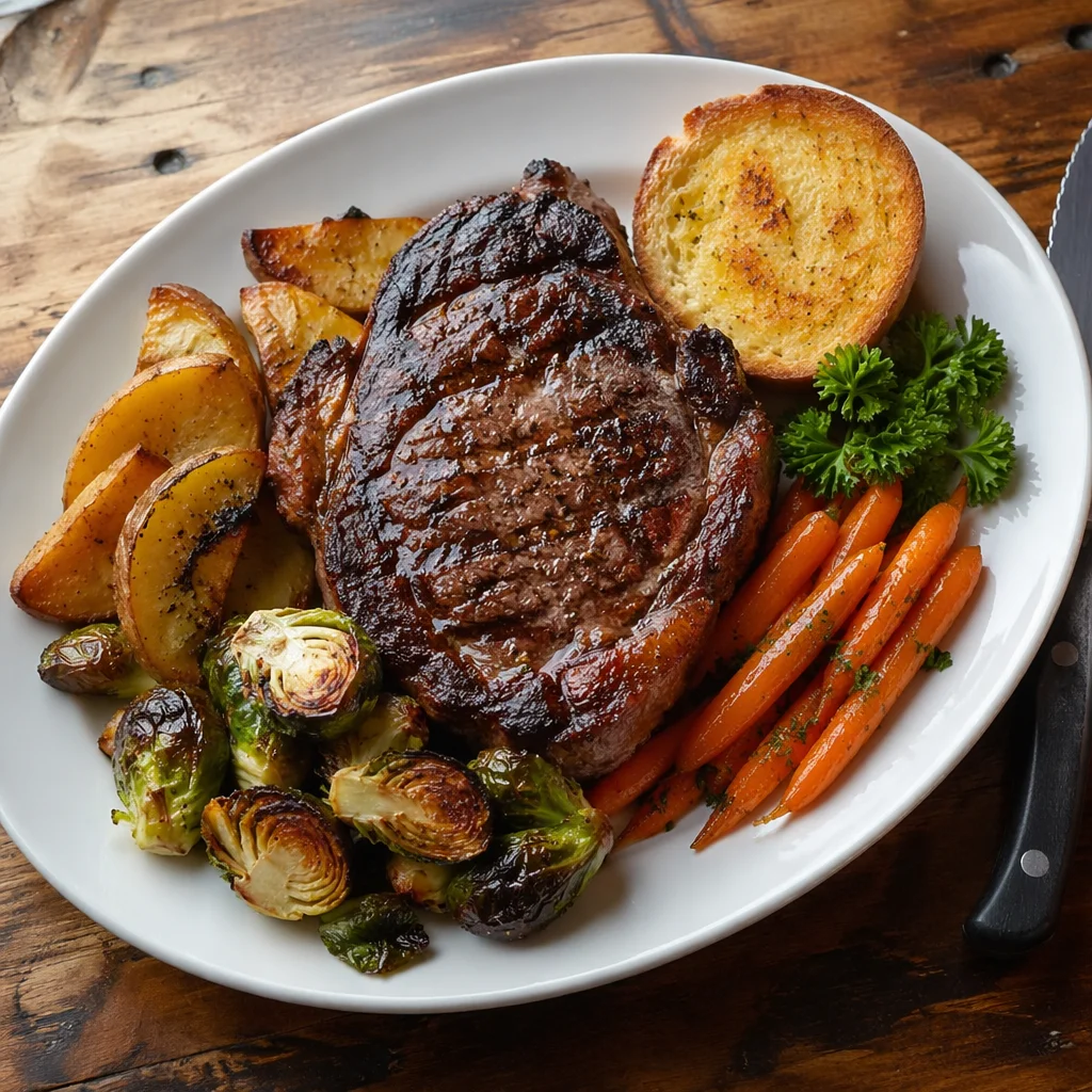 Grilled Steak Dinner on Rustic Table