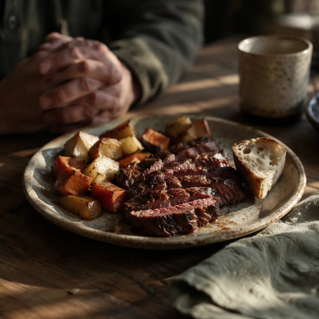 Grateful Rustic Grilled Steak Dinner Plate