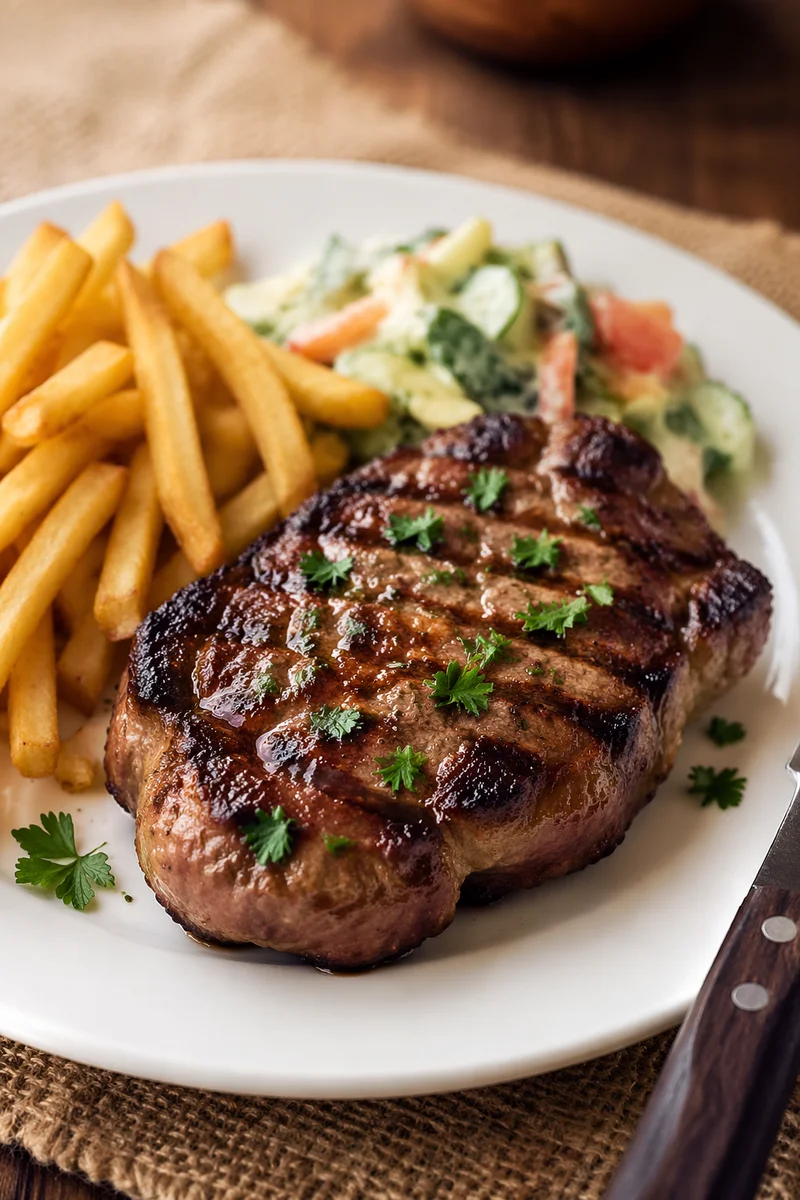 Grilled Steak Dinner with Fries
