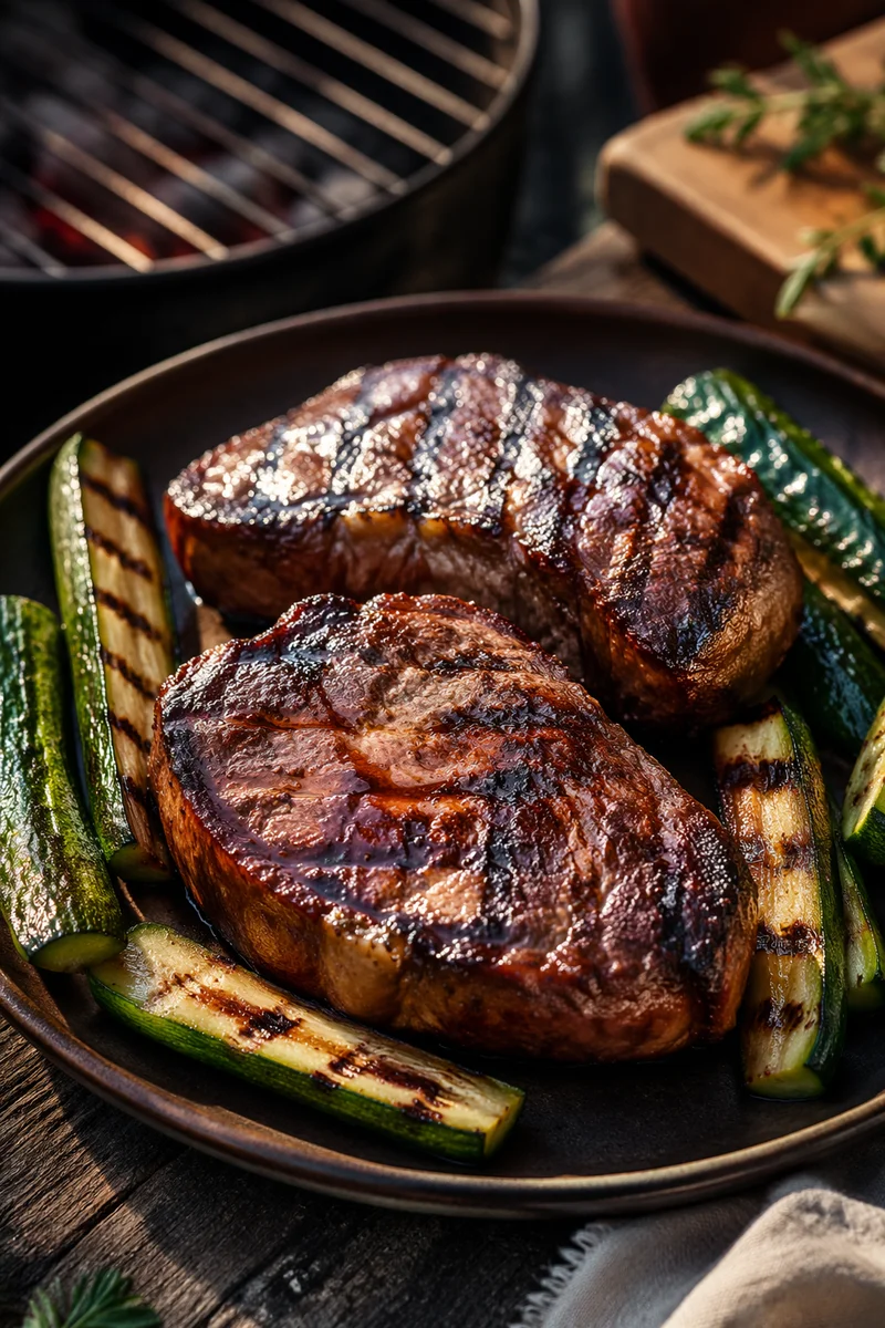 Grilled Steak Dinner with Charred Zucchini