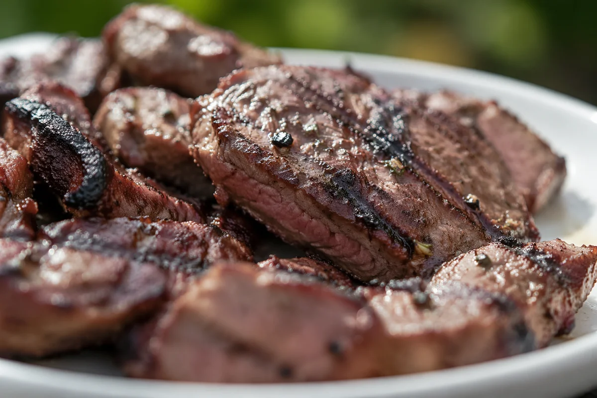 Grilled Steak Slices on White Dinner Plate