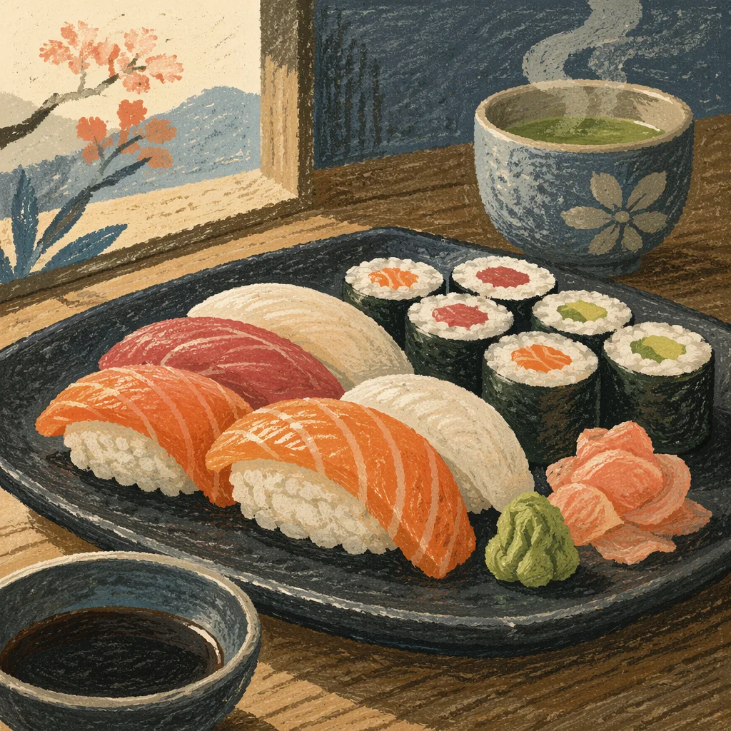 Elegant Sushi Platter on Black Ceramic Plate