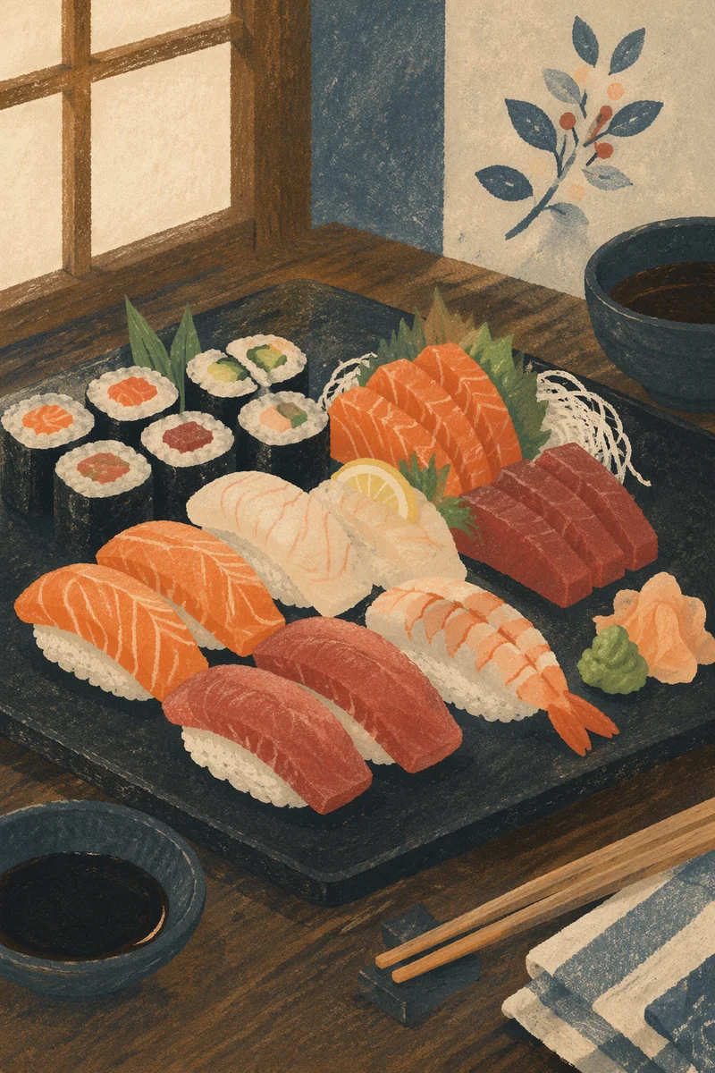 Refined Japanese Sushi Platter Close Up
