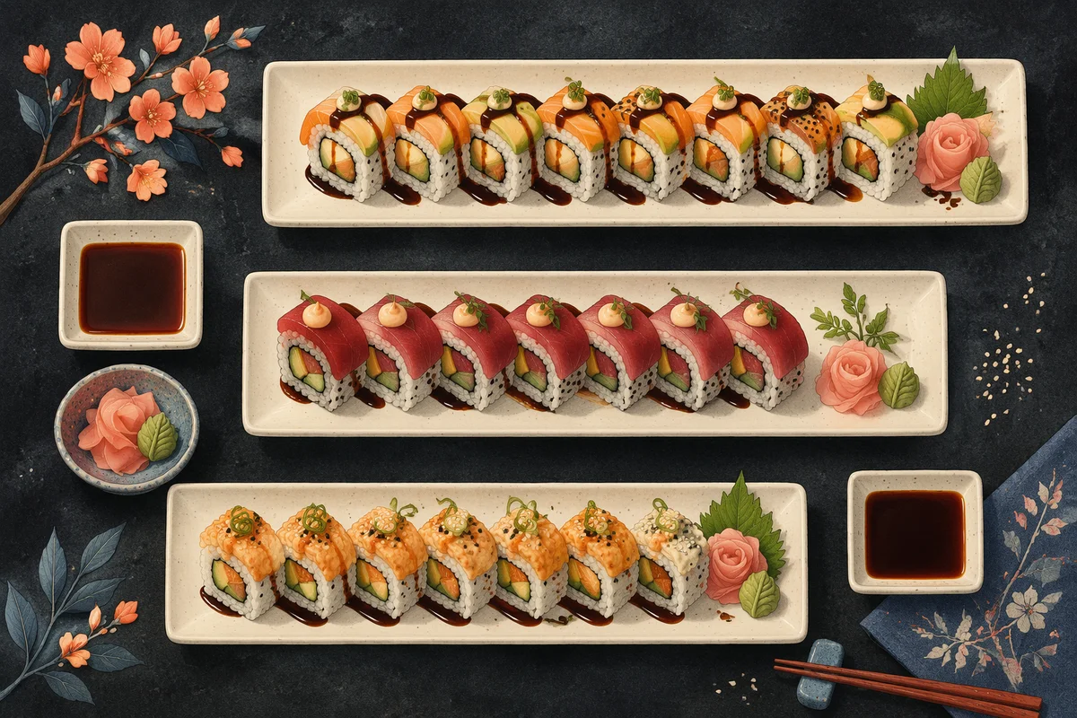 Elegant Japanese Sushi Platter on Black Stone