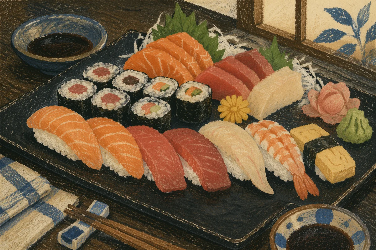 Elegant Japanese Sushi Platter Close Up
