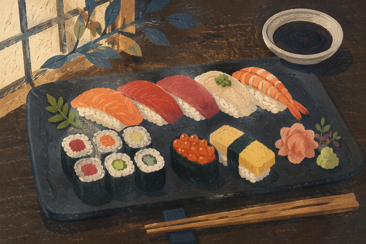Elegant Japanese Sushi Platter Close Up
