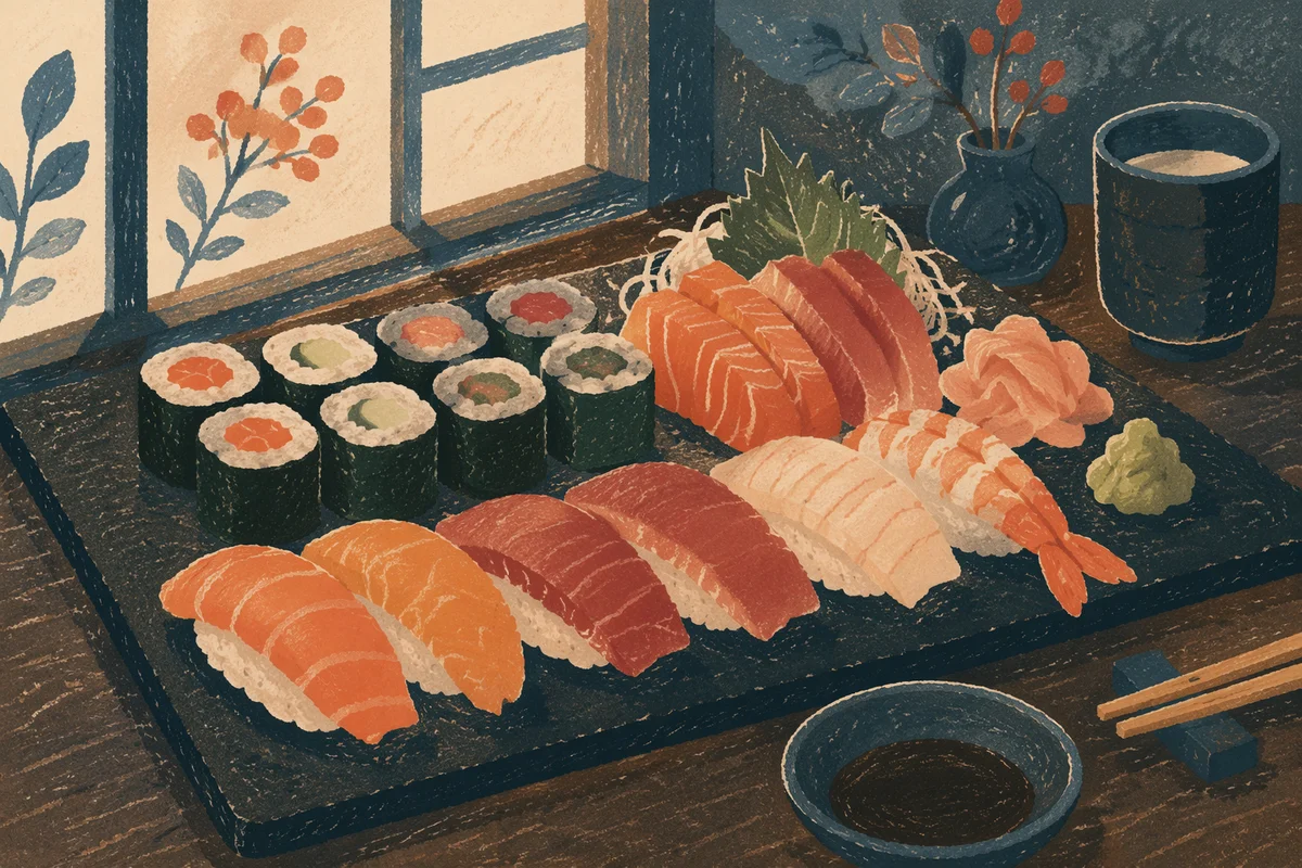 Elegant Japanese Sushi Platter Close Up