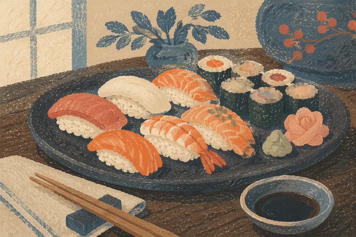 Elegant Sushi Platter with Bamboo Chopsticks