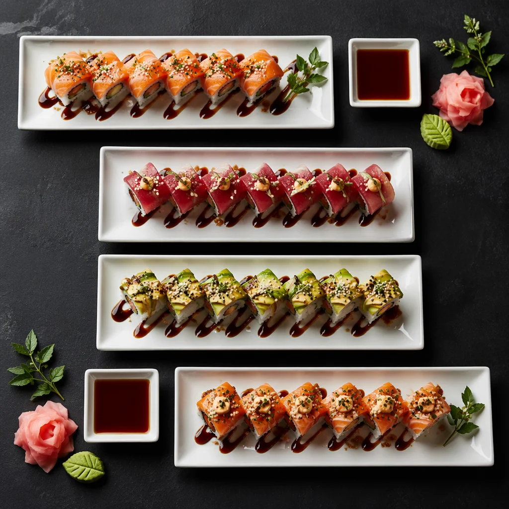 Elegant Japanese Sushi Platter Close Up