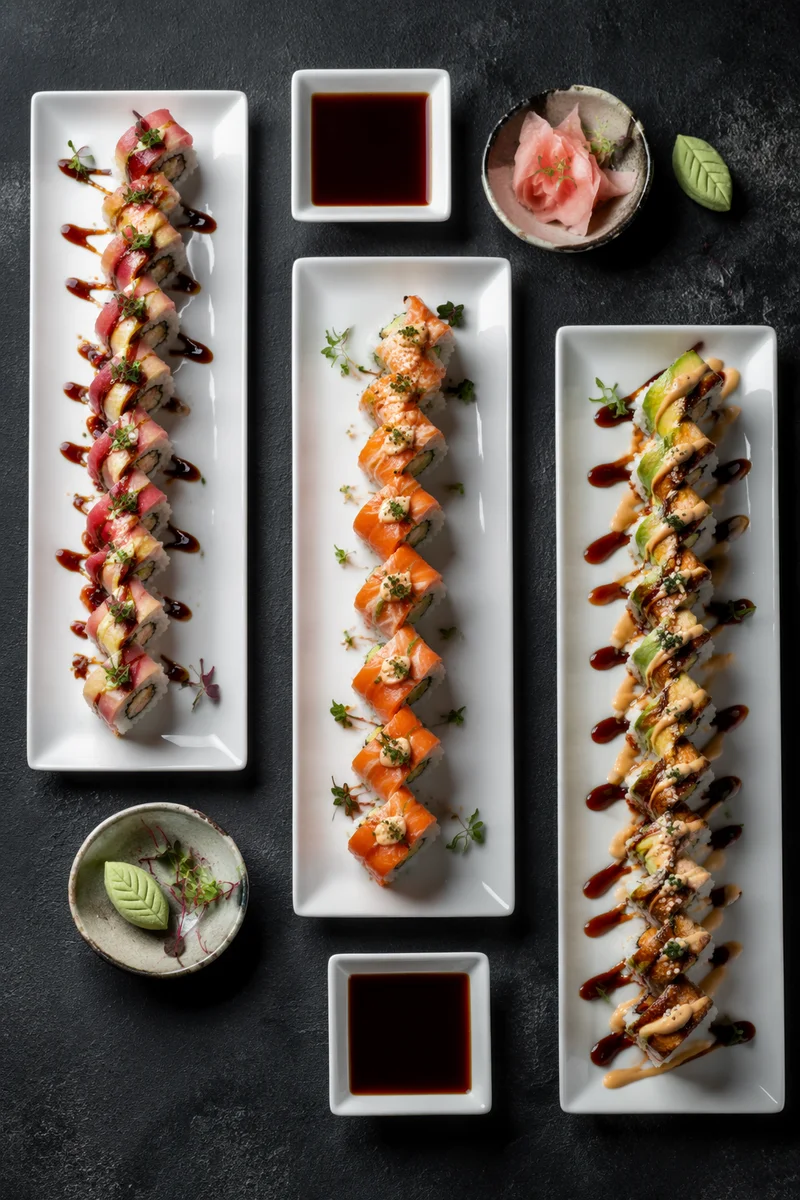 Elegant Japanese Sushi Platter Close Up
