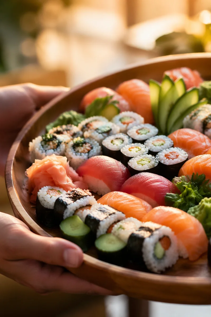 Assorted Sushi Platter in Warm Light