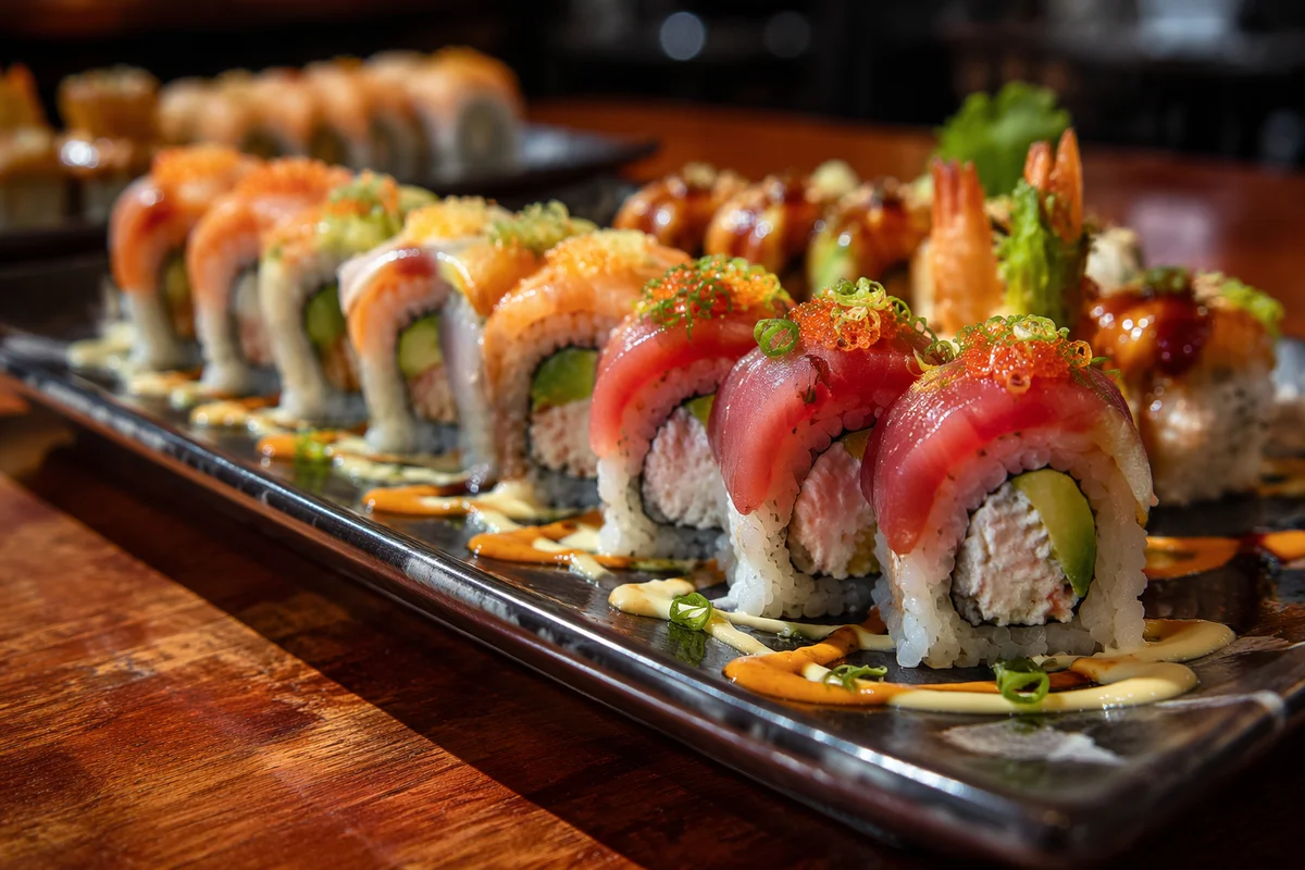 Assorted Sushi Platter on Black Ceramic Plate
