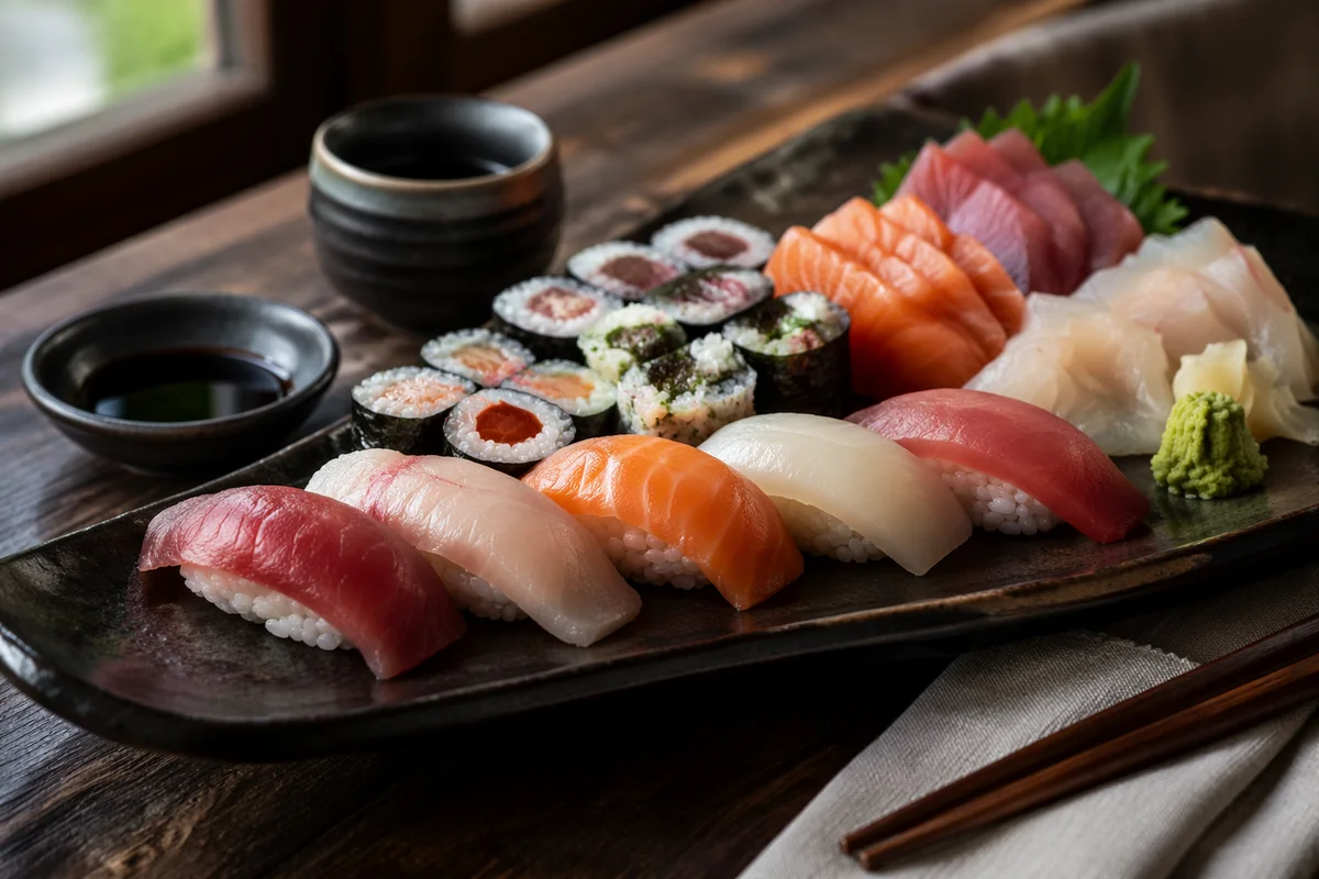 Elegant Japanese Sushi Platter Close Up