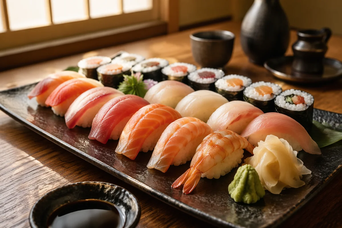 Elegant Japanese Sushi Platter Close Up