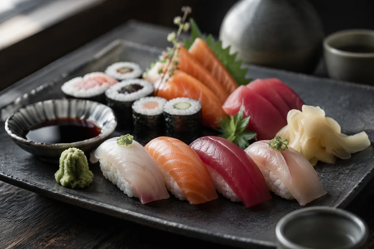 Elegant Japanese Sushi Platter Close Up