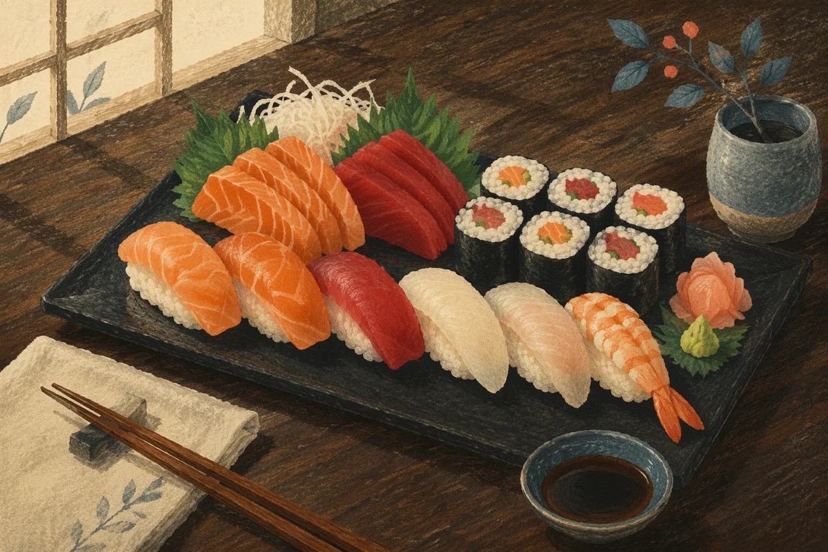 Elegant Sushi Platter on Dark Tray