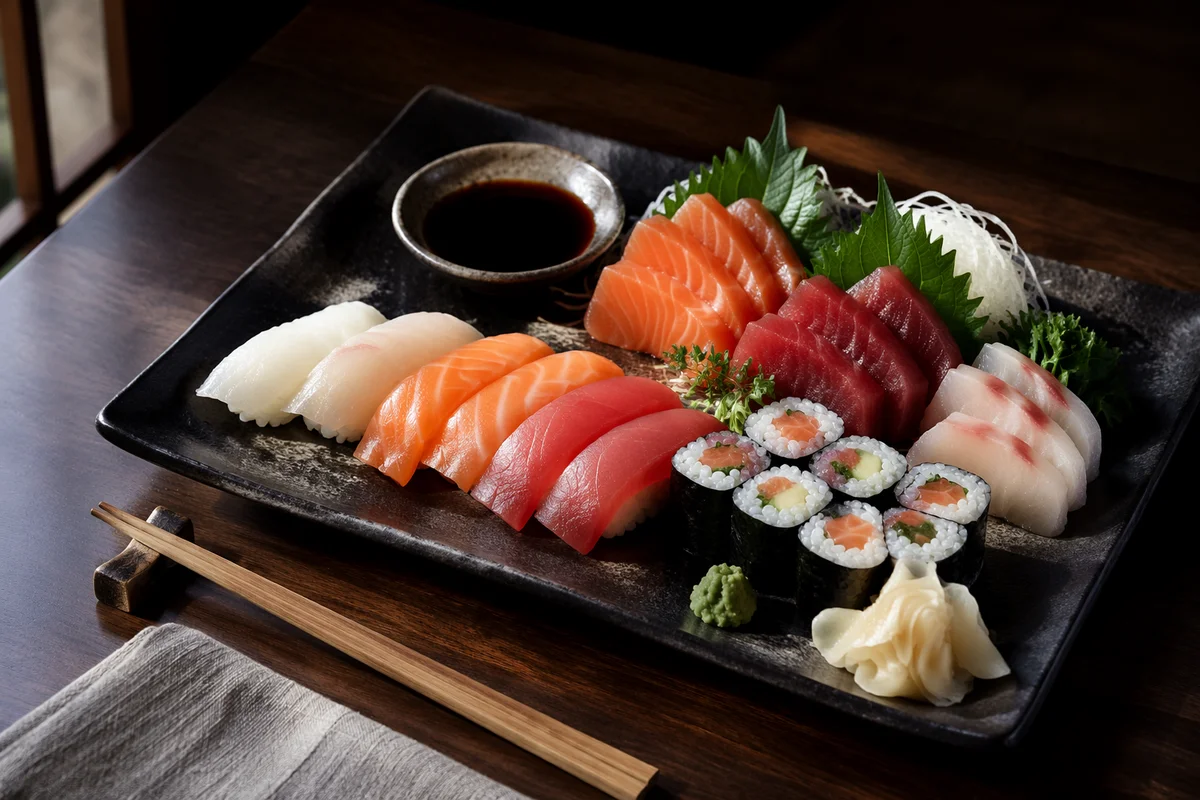 Elegant Sushi Platter on Black Ceramic Tray