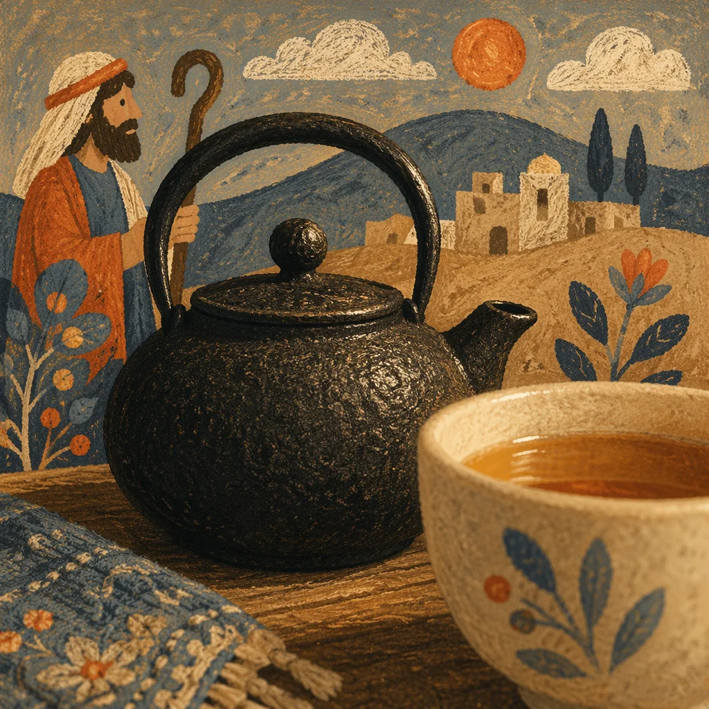 Cozy Ceramic Tea Cup and Black Teapot
