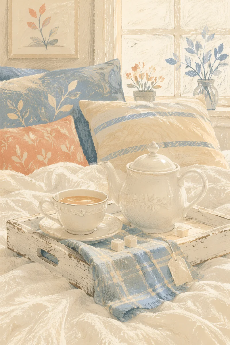 Cozy Ceramic Tea on Morning Bed Tray