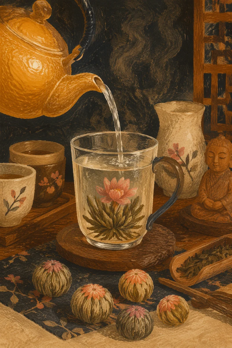 Cozy Ceramic Teapot Pouring Blooming Tea