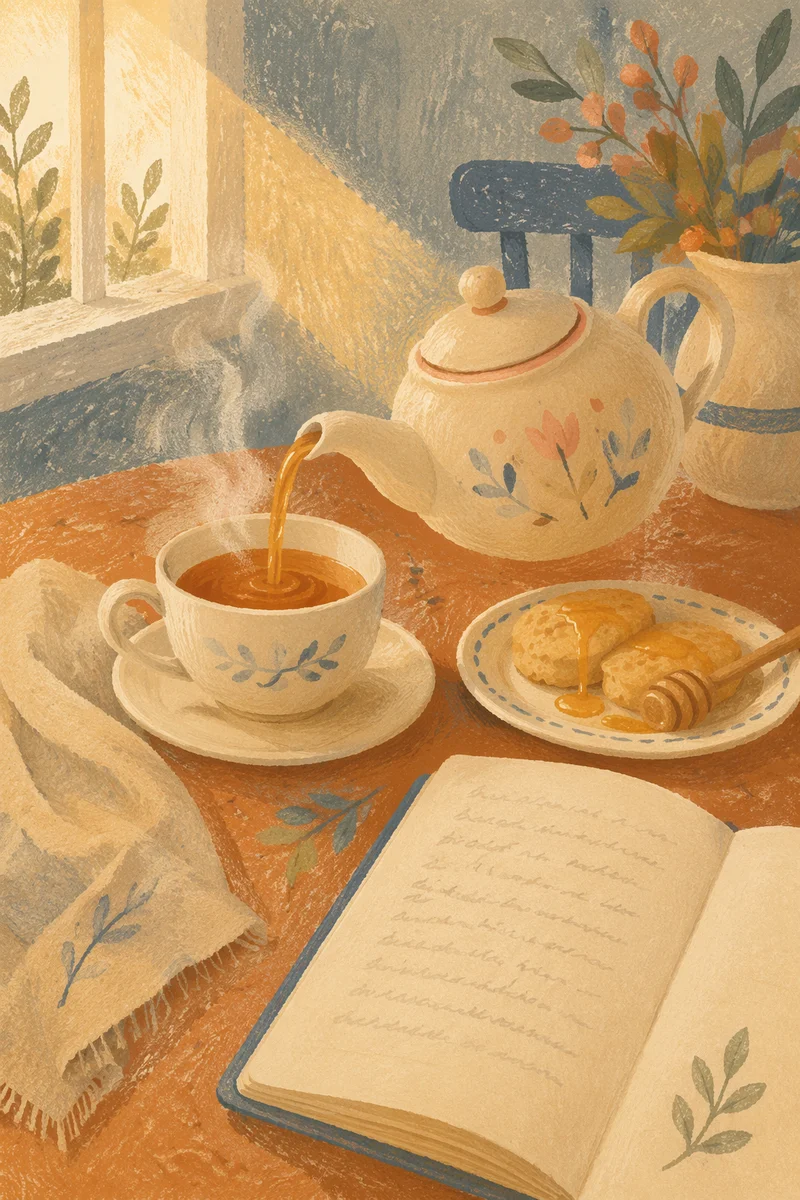 Cozy Tea Pouring on Rustic Table