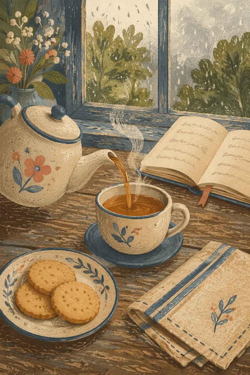 Cozy Afternoon Tea by Rainy Window