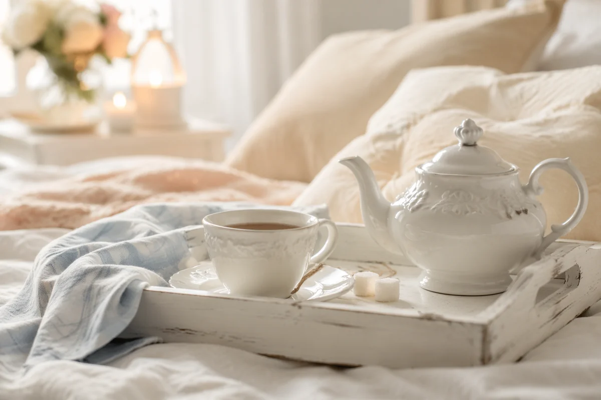 Cozy Morning Tea on White Bed
