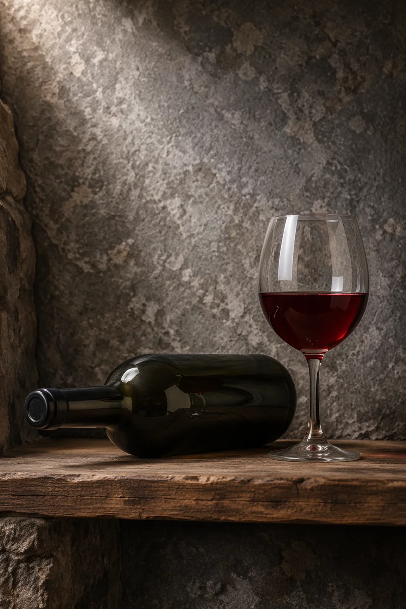 Red Wine Glass in Quiet Cellar
