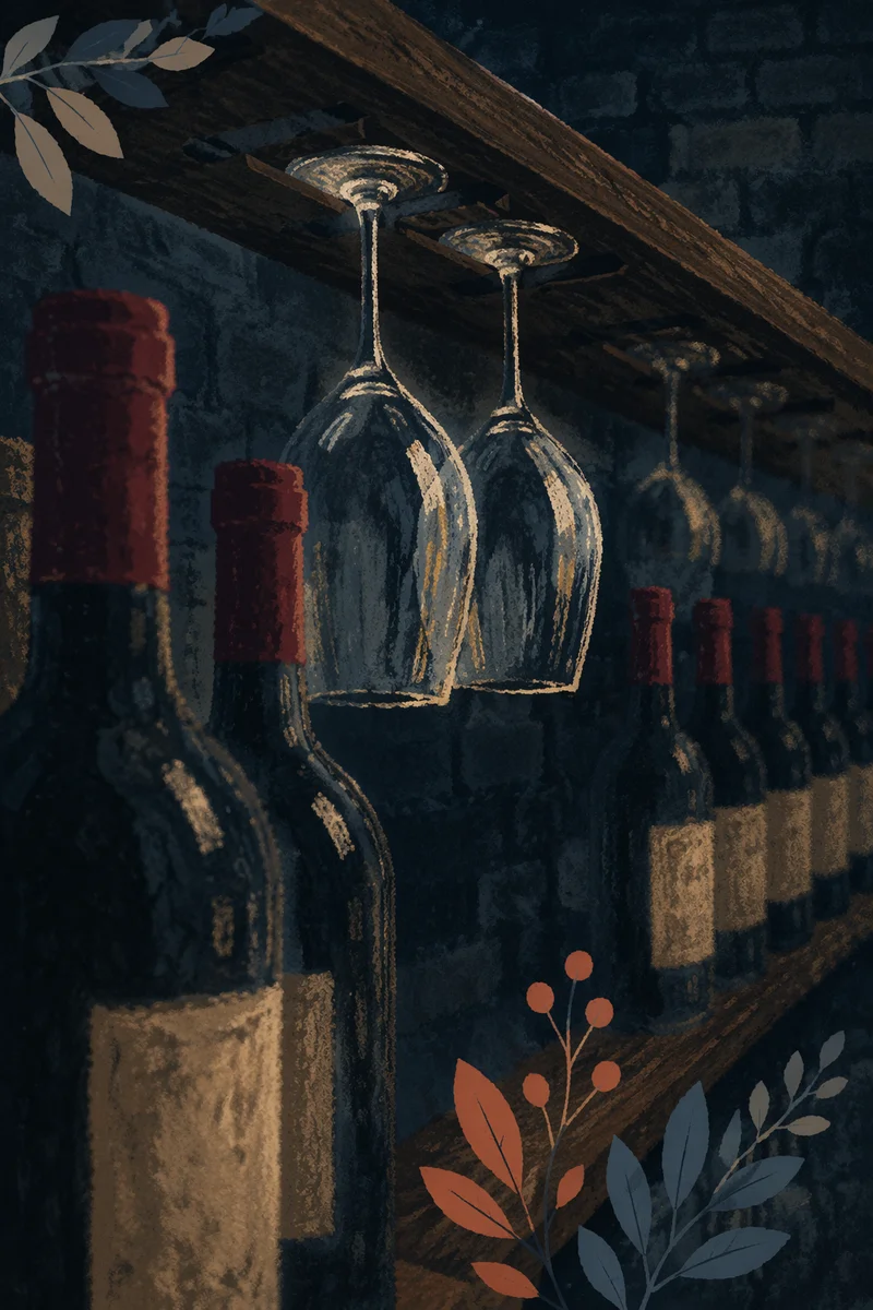 Moody Wine Cellar Glasses and Bottles