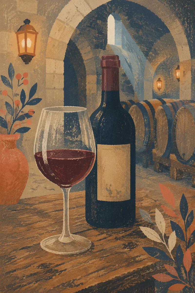 Rustic Red Wine Glass in Cellar